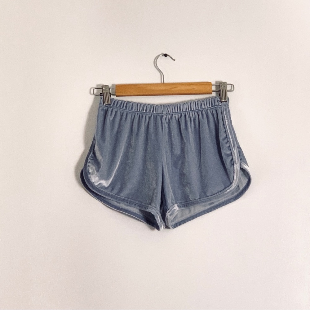Brandy Melville Blue Velvet Shorts